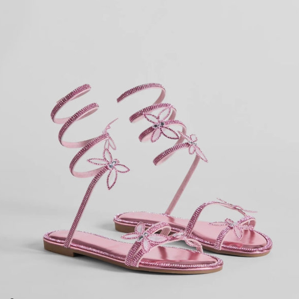 Rhinestone Butterfly Spiral Strap Sandals Size 10